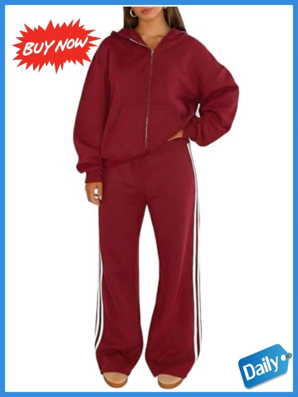 Women's 2 Piece Sweatsuit Zip Hoodie Wide Leg Pants Lounge Set
